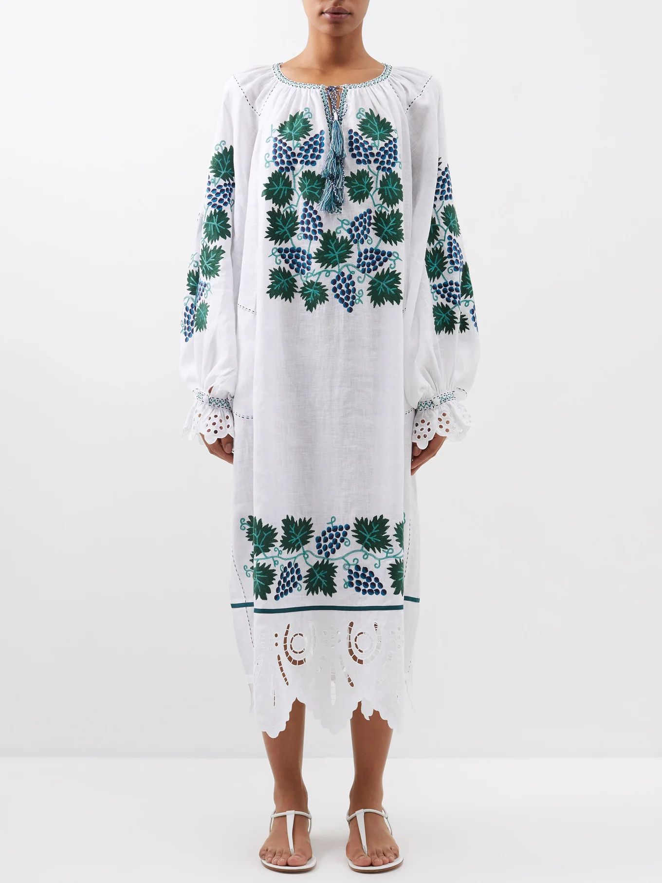 Tarvia floral-embroidered linen midi dress | Vita Kin | Matches (US)