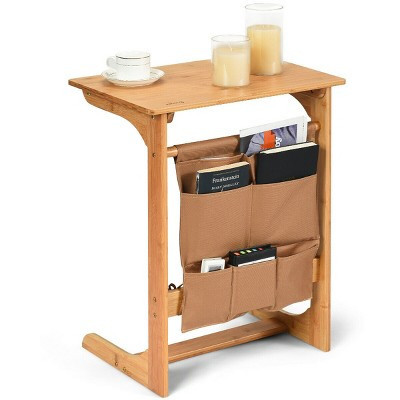 Costway Bamboo Sofa Table Laptop Desk Coffee Snack End Table Bedside Table W/Storage Bag | Target