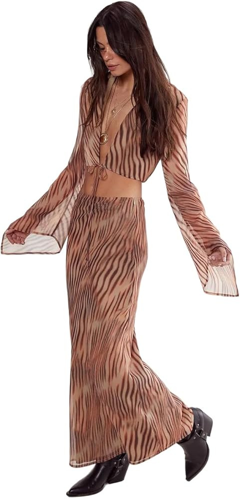Nasty Gal Women's Chiffon Blurred Zebra Print Maxi Skirt | Amazon (US)