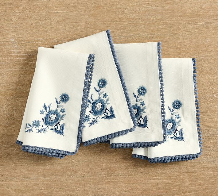 Odette Embroidered Cotton Napkins - Set of 4 | Pottery Barn (US)