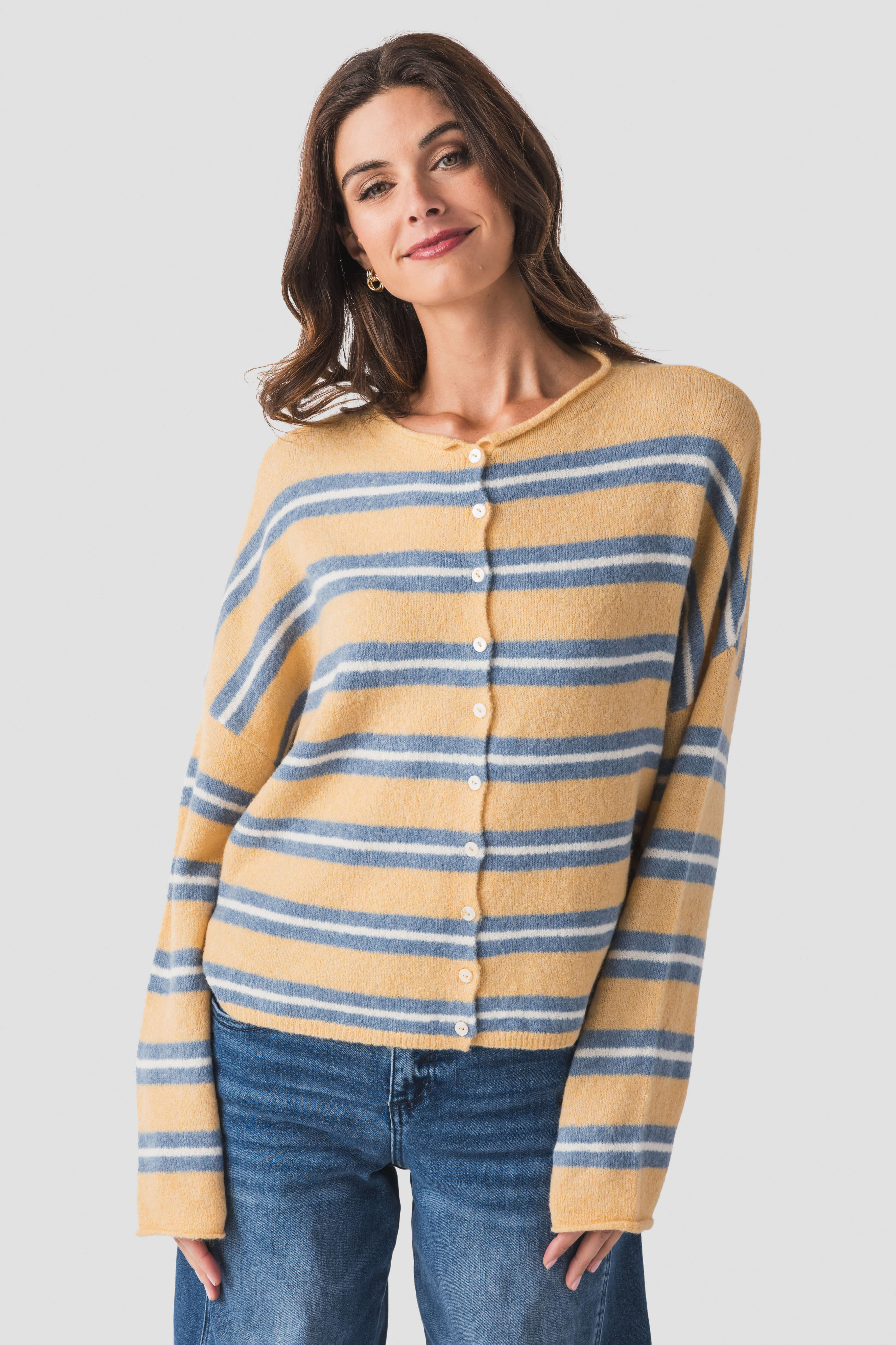 Things Between Varsity Striped Piper Cardigan | Social Threads