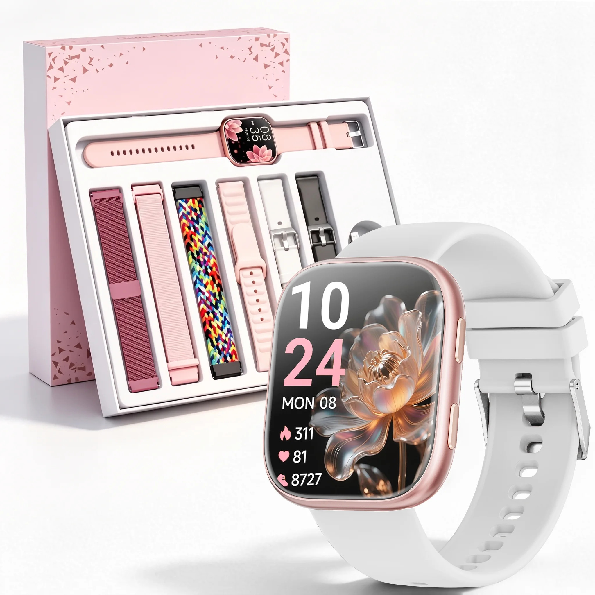 Mingdaln 7 Bands Gift Set Smart Watches Fits for Android iPhone , [1.85" AMOLED Screen] Smartwatch for women，Fitness Tracker Ip68 Waterproof with Bluetooth Calls, AI Control, 7 Days Battery，Pink | Walmart (US)