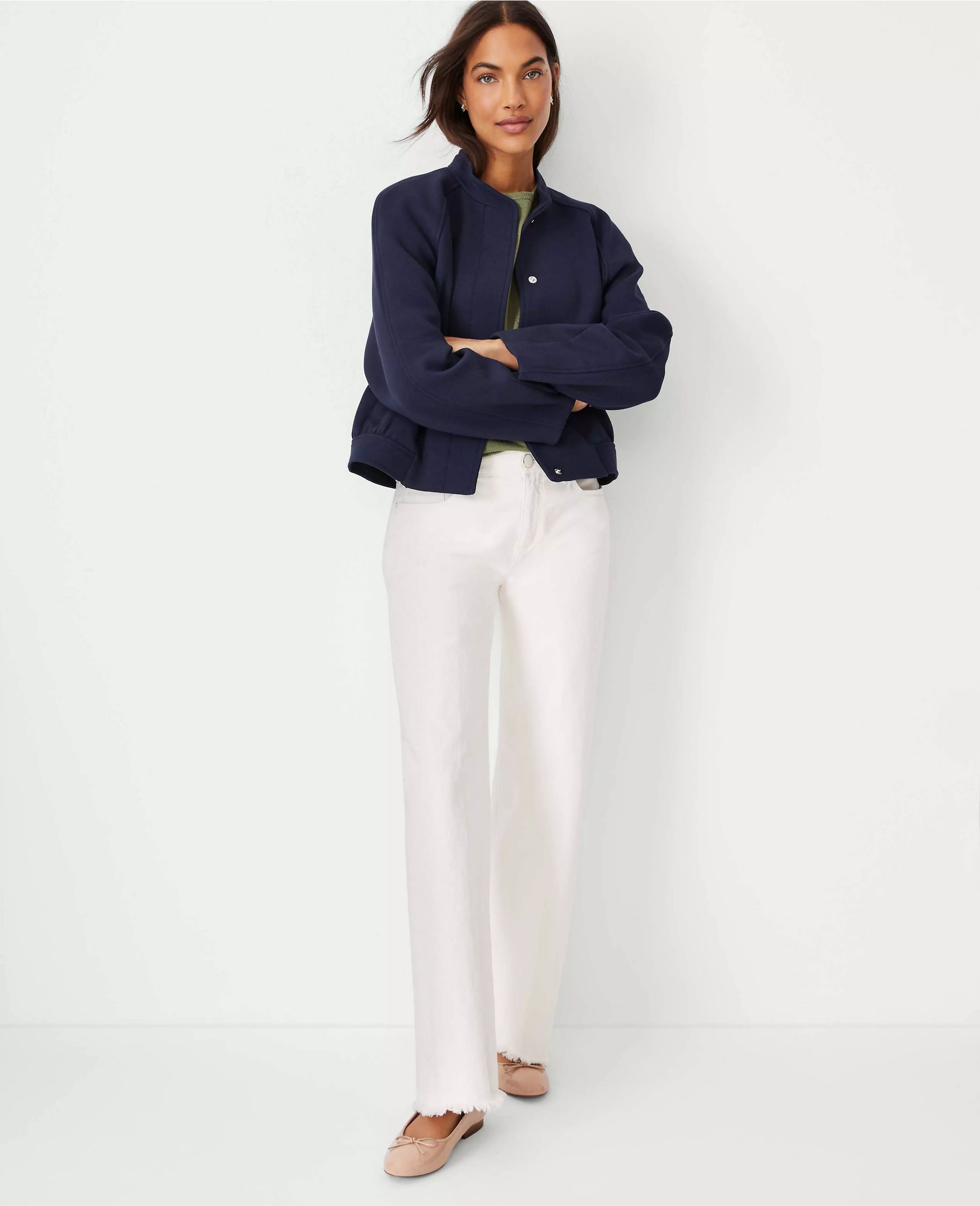 Frayed Mid Rise Wide Leg Jeans in Ivory | Ann Taylor (US)