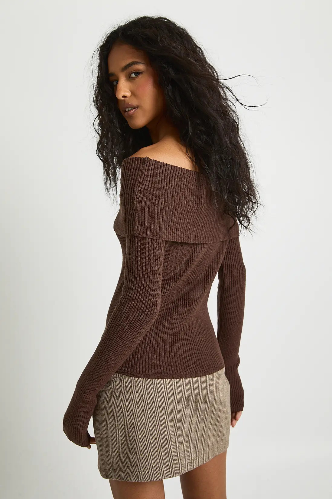 Rib Knit Extreme Bardot Jumper | Boohoo.com (UK & IE)
