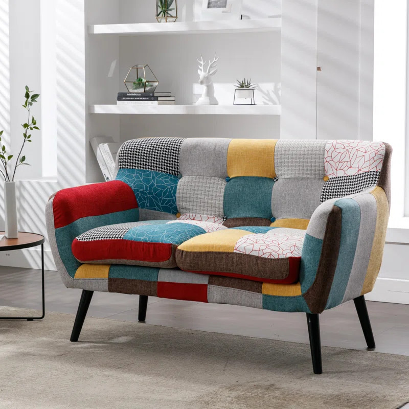 George Oliver 51.2'' Wide Stylish Vintage Linen Upholstered Tufted Loveseat with Wooden Legs & Re... | Wayfair North America