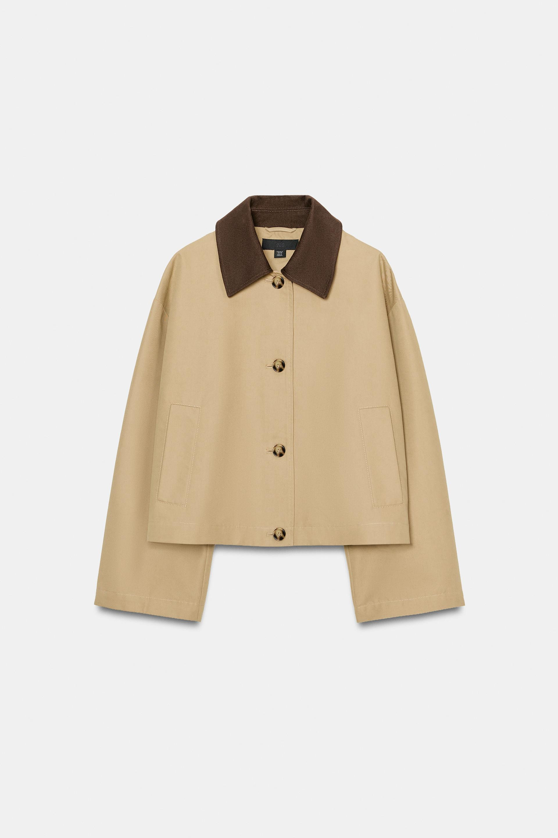 SHORT TRENCH COAT WITH CONTRAST COLLAR | Zara US