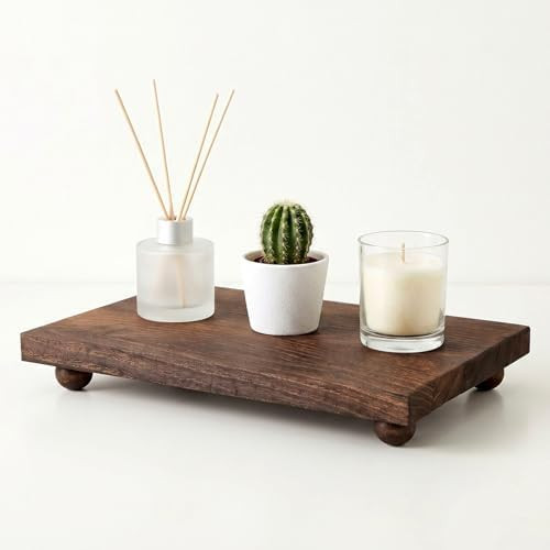 Large Wood Riser Tray - 12 x 7 Inch Farmhouse Wood Pedestal Stand for Kitchen Counter Decor, Soap... | Amazon (US)