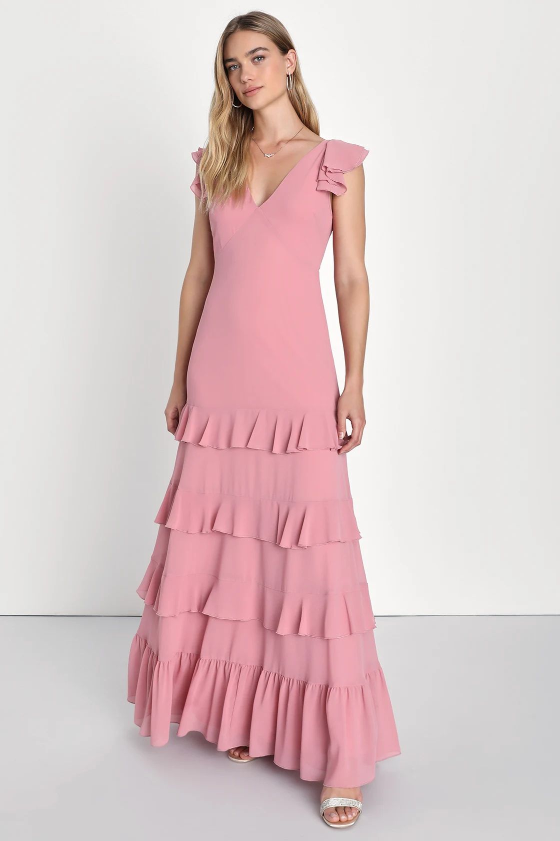Exquisite Charm Dusty Rose Backless Ruffled Tiered Maxi Dress | Lulus (US)
