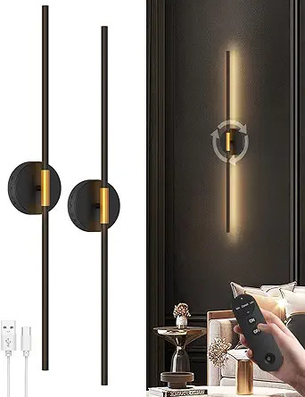Battery Operated Wall Sconces Set of 2, 360° Rotatable Wall Sconce with Remote, 3000K Dimmable M... | Amazon (US)