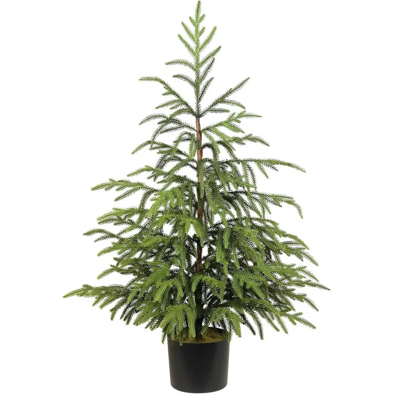 Artificial Norfolk Pine Tree - 36" Faux Christmas Tree Potted Green for Front Porch Christmas Ind... | Walmart (US)