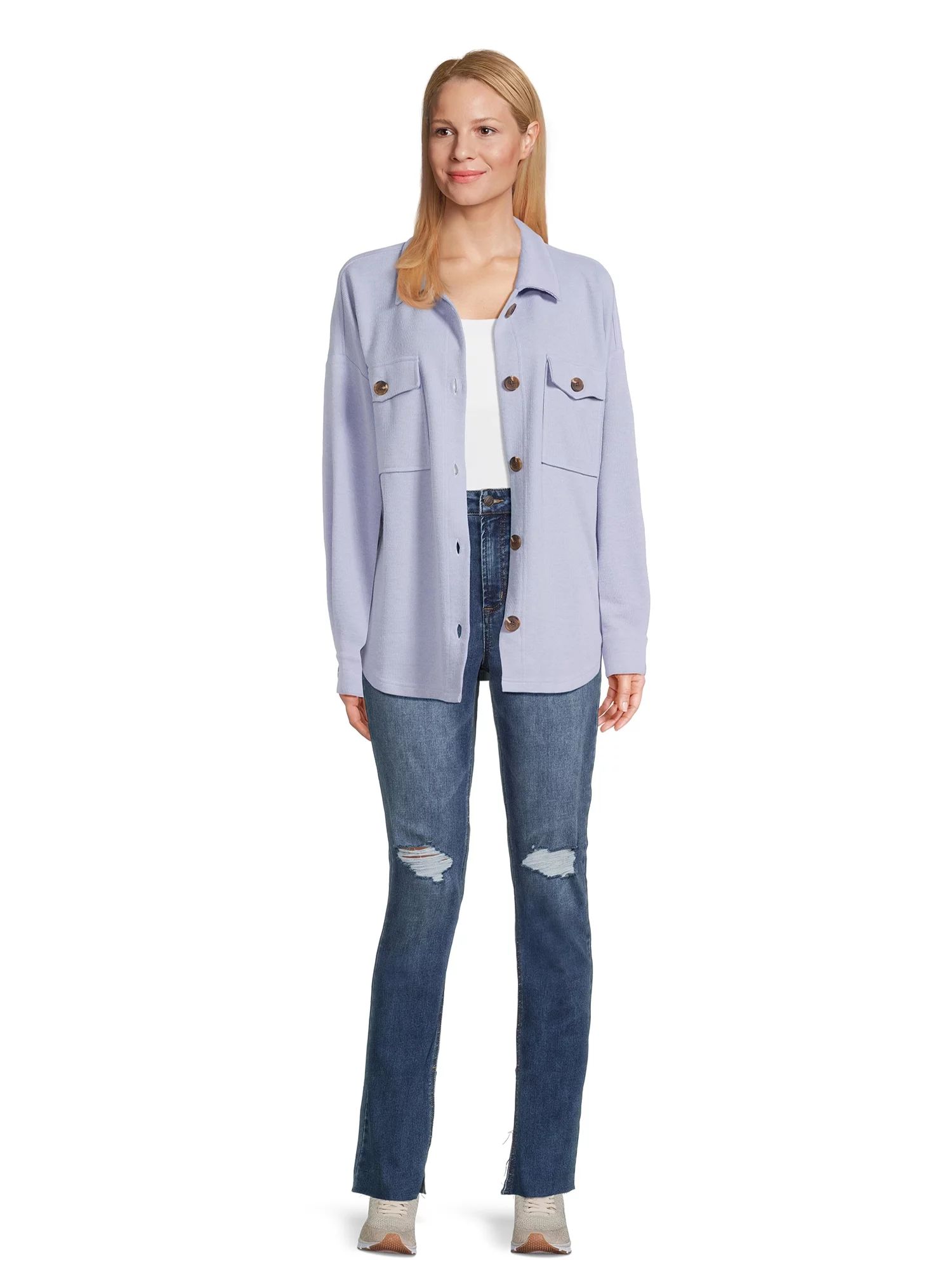 Pink Rose Women's Button-Front Shacket with Long Sleeves | Walmart (US)