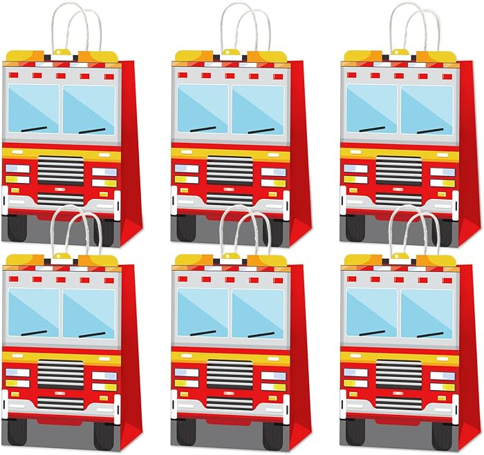 12pcs Fire Truck Shaped Goodie Bags Fire Truck Gift Snacks Candy Parties Favors Bags with Handles... | Amazon (US)