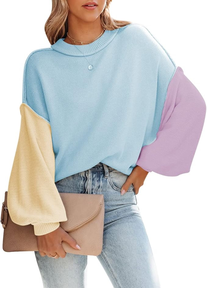 HAPCOPE Women's Oversized Sweater Crewneck Batwing Sleeve Side Slit Ribbed Knit Pullover Sweaters... | Amazon (US)