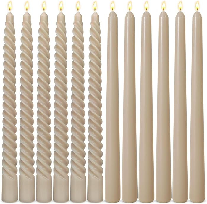 6 Pack Light-Mocha Taper Candles and 6 Pack Spiral Candles Set – 10 Inch Elegant Dripless Candl... | Amazon (US)