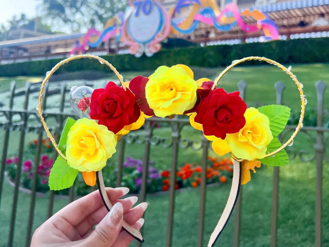 Belle Inspired Ears | Beauty and the Beast | Enchanted Rose | Mouse Ears | Wire Flower Ears - Ets... | Etsy (Global)