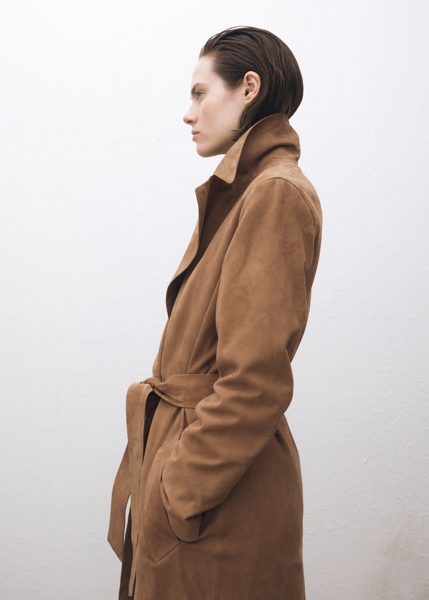 Belted suede trench coat - Women | MANGO United Kingdom | MANGO (UK)