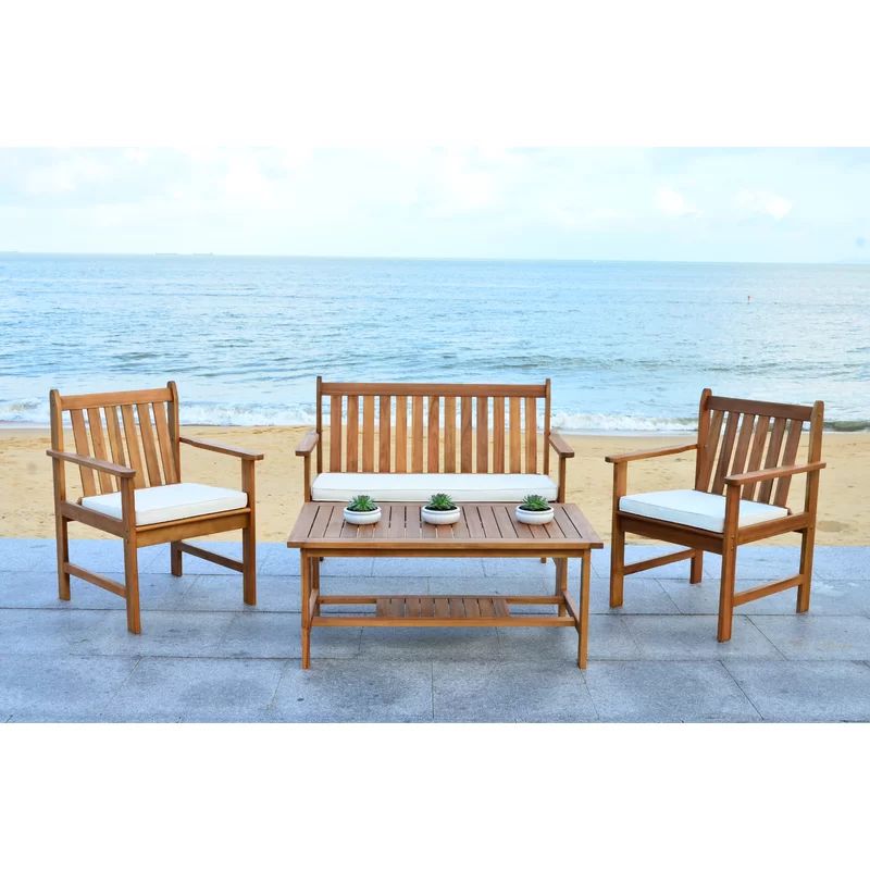 Joliet Solid Wood 4 - Person Seating Group with Cushions | Wayfair North America