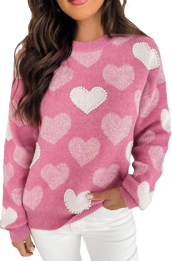 Faretumiya Women Oversized Heart Print Sweater Valentine 's Day Love Heart Sweatshirts Cute Graph... | Amazon (US)