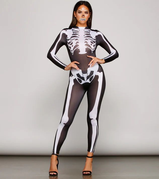 Spooky And Sultry Skeleton Print Catsuit | Windsor Stores