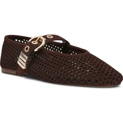 Steve Madden Lela Perforated Mary Jane Flat in Black Suede at Nordstrom, Size 8 | Nordstrom