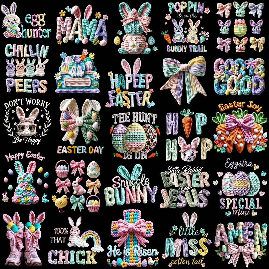 Easter PNG Bundle Faux Yarn Egg Hunter Bunny Crochet Coquette Bow Jesus Christian He is Risen Be ... | Etsy (US)