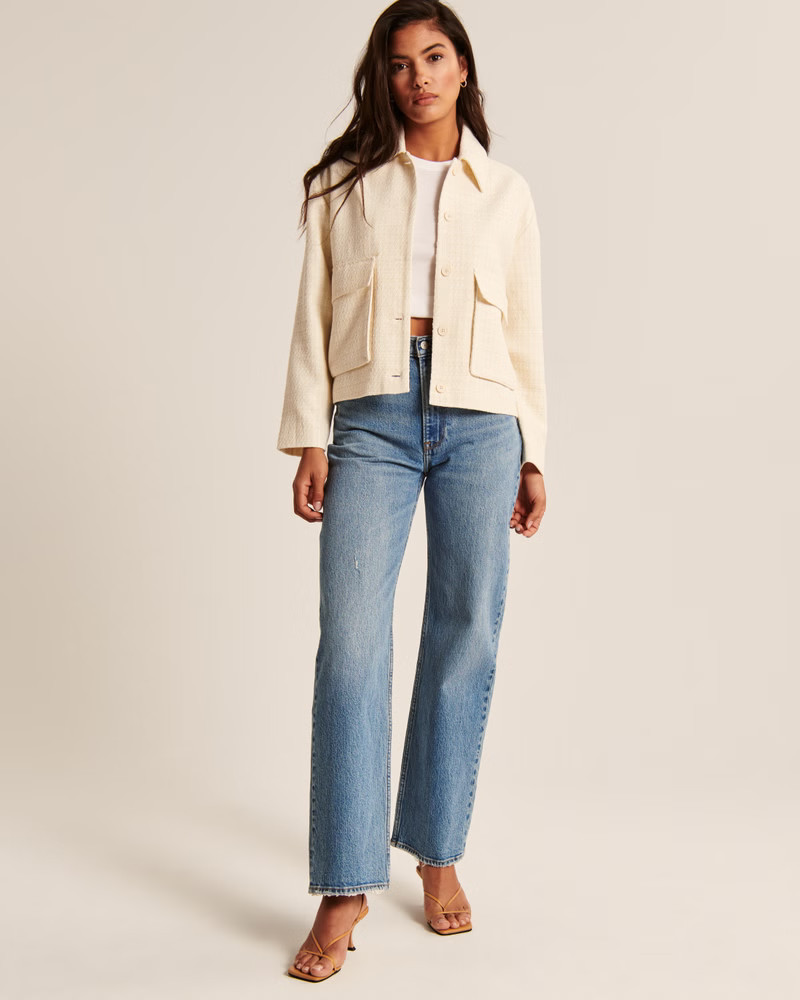 Women's Classic Length Tweed Shirt Jacket | Women's Up To 40% Off Select Styles | Abercrombie.com | Abercrombie & Fitch (US)