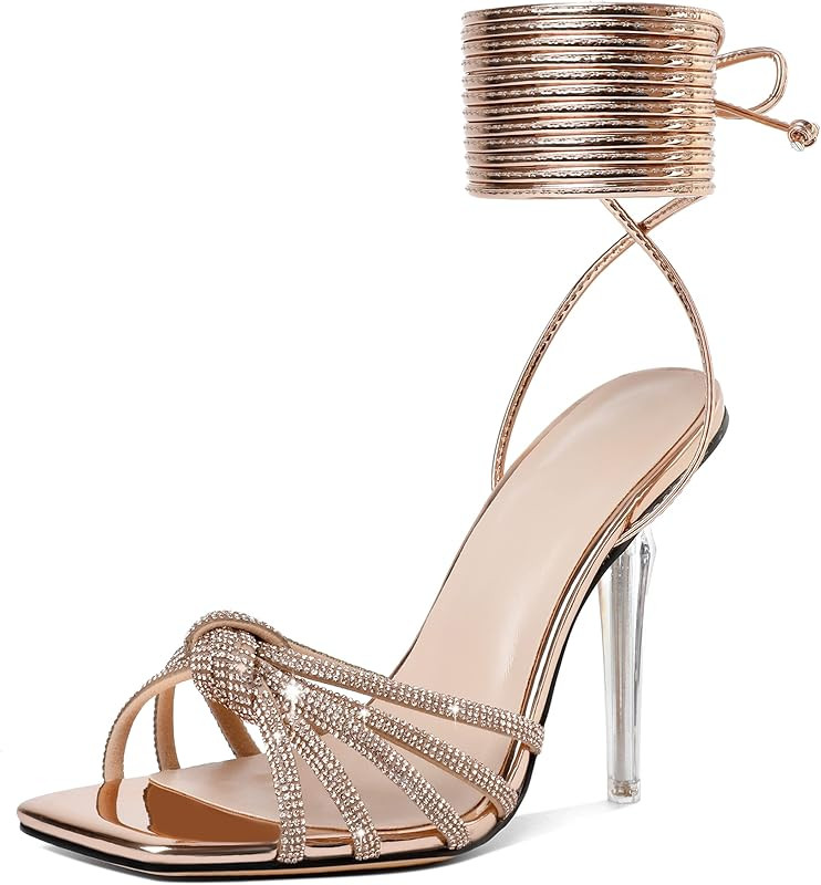 YODEKS Women's High Heel Sandals Strappy Stiletto High Heel Open Square Toe Shoes | Amazon (US)