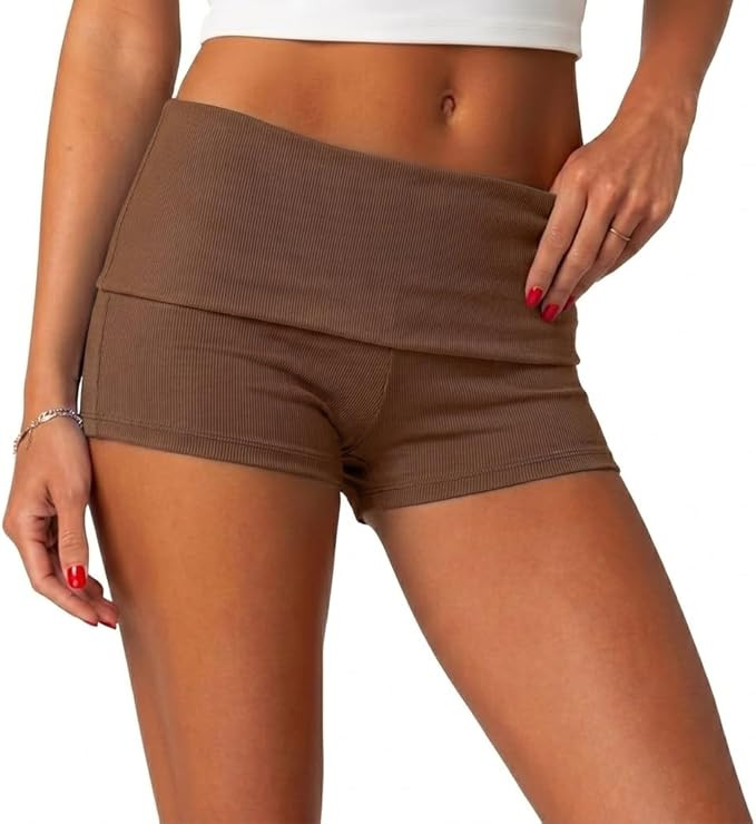 ONLYSTORY Women's Fold Over Shorts Y2K Micro Mini Shorts Elastic Waist Lounge Pajama Bottoms 2026... | Amazon (US)