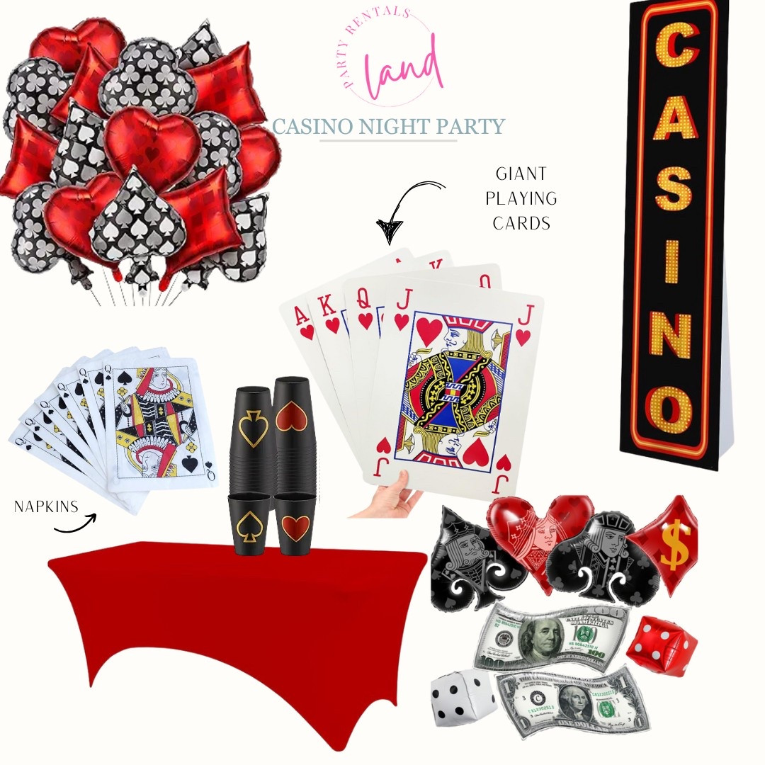Casino Night Party Supplies 

Casino Party  Vegas Party  Party Essentials  Red Table Cloth  Balloons  LandPartyRentals

#LTKStyleTip #LTKSaleAlert #LTKParties