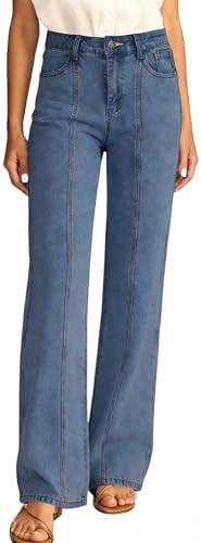 MARIASHA Women's Wide Leg Jeans High Waisted Stretchy Buttoned Zimbaplatinum Denim Pants | Amazon (US)