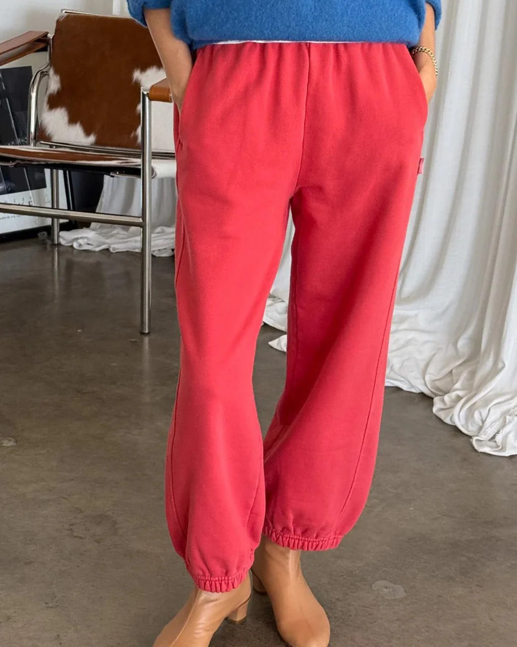 French Terry Balloon Pants - Coral Red | ban.do
