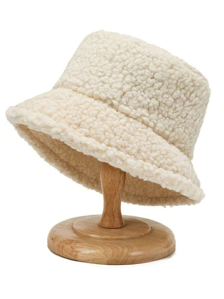 Women's Fashion Winter Warm Solid Color Woolly Faux Fur Bucket Hat | SHEIN
