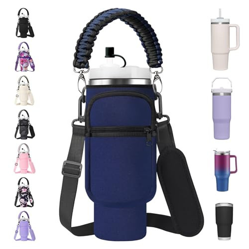 AceTreker 30 oz Water Bottle Carrier Bag with Paracord Handle for Stanley-Navy | Amazon (US)