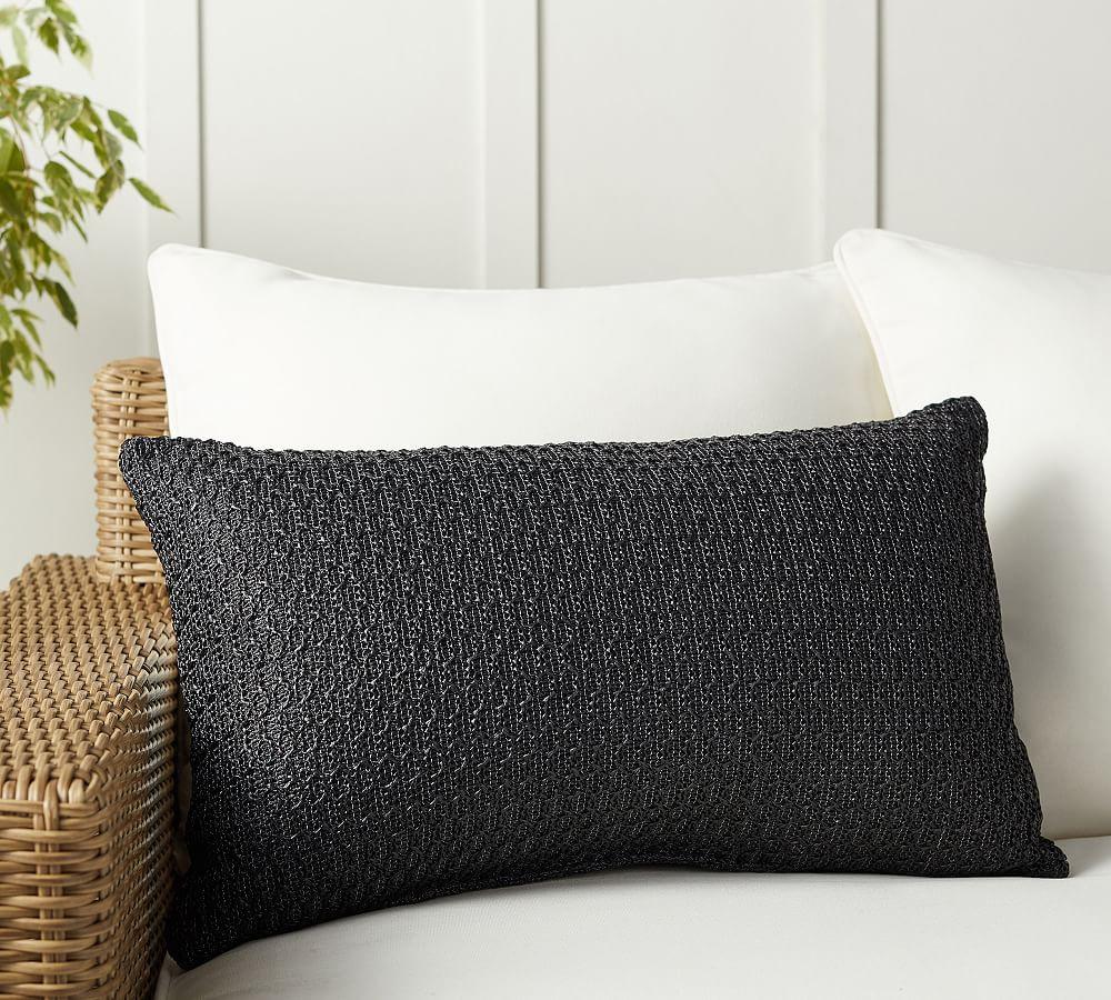 Faux Natural Fiber Honeycomb Outdoor Lumbar Pillow | Pottery Barn (US)