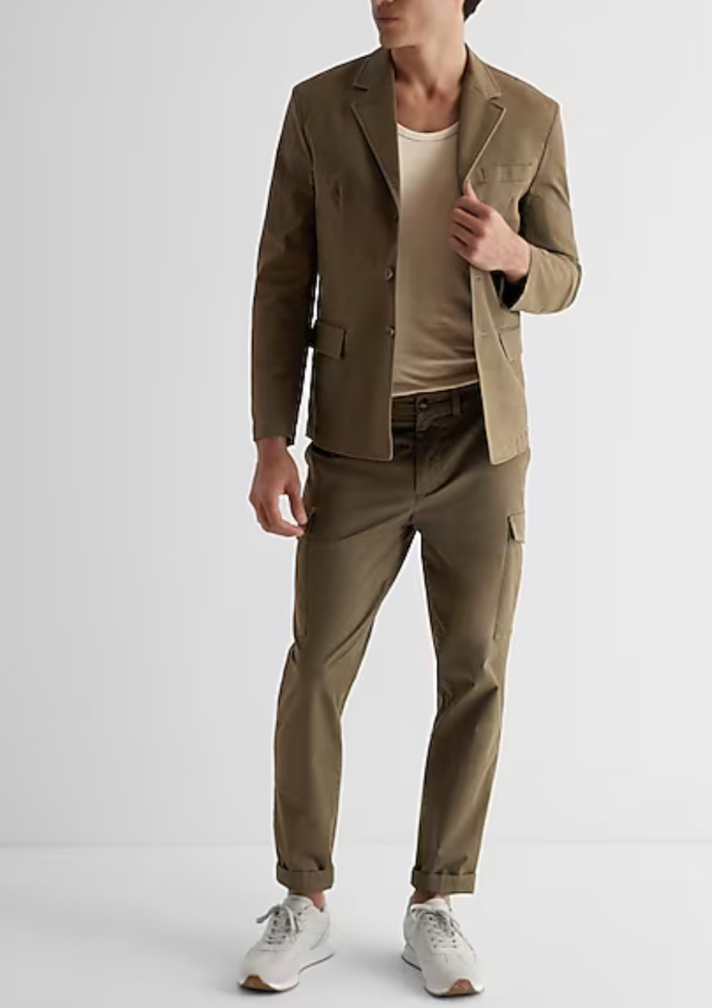 Slim Olive Green Modern Chino Blazer + Athletic Slim Chino Cargo Pant #express #expressmen#suit #menssuit 

#LTKGiftGuide #LTKfamily #LTKmens