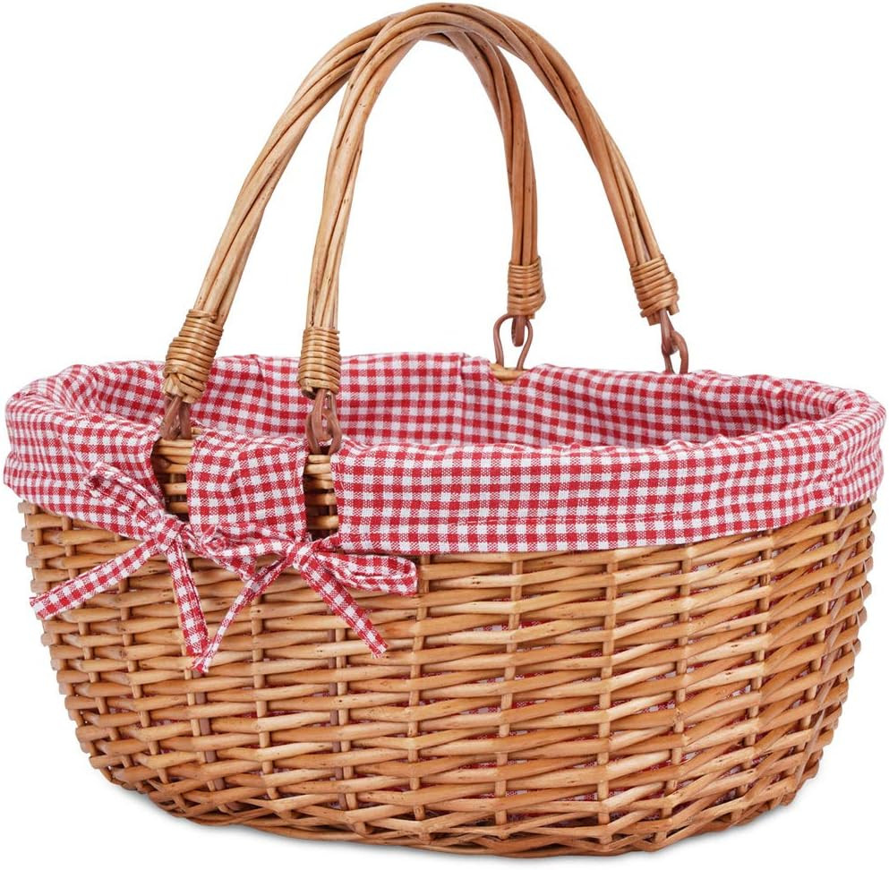 G GOOD GAIN Wicker Picnic Basket with Double Folding Handles,Willow Picnic Hamper,Natural Hand Wo... | Amazon (US)
