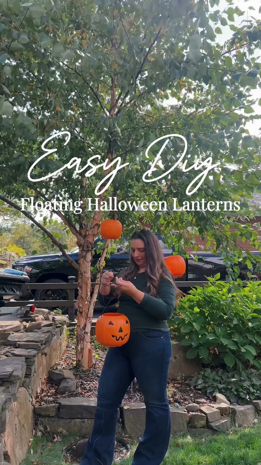 Turn trick-or-treat buckets into spooky floating lanterns with this simple DIY! 🕯️

**Here's how:**

1. **Gather Supplies:** You’ll need Halloween trick-or-treat buckets, battery-operated puck lights, and clear fishing line.
   
2. **Add the Lights:** Place a puck light inside each bucket. Use adhesive strips if needed to keep the lights in place.

3. **Prepare the Fishing Line:** Cut a length of fishing line and tie it securely to the handle of each bucket.

4. **Drill Weep Holes (Optional):** To prevent water from collecting, drill or puncture a small hole in the bottom of each bucket so rain can drain out.

5. **Hang the Buckets:** I looped mine around tree branches for a floating effect, but you can also use command hooks or nails to hang the fishing line from the ceiling, porch, or wherever you like.

6. **Turn on the Lights:** Switch on the puck lights for a spooky, glowing lantern effect!

Enjoy your fun and festive Halloween decor! 🎃 #HalloweenDecor #DIYHalloween #SpookySeason

#LTKHome #LTKSeasonal