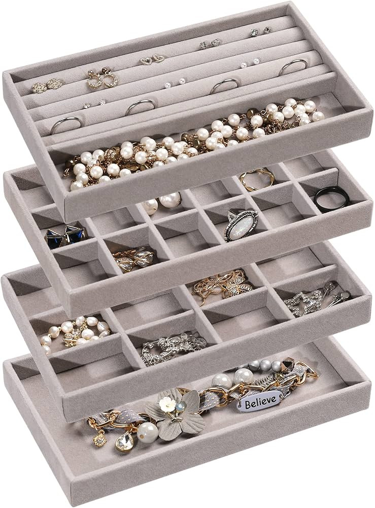 Frebeauty Jewelry Organizer Tray,Stackable Velvet Jewelry Trays,Drawer Inserts Earring Organizer ... | Amazon (US)