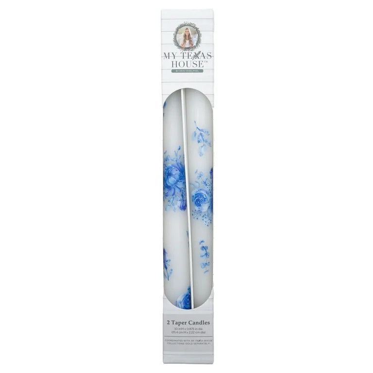 My Texas House Easter 10" Blue Flowers & White Taper Candles, Unscented, 2 Count | Walmart (US)