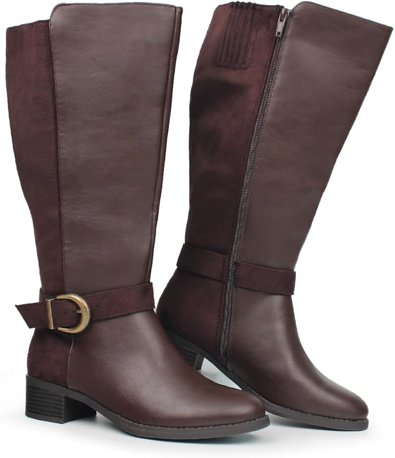 Hawkwell Women's Extra Wide Calf Pull On Side Zipper Knee High Boots | Amazon (US)