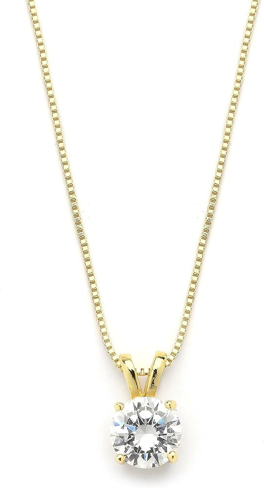 Mariell Cubic Zirconia Crystal Gold Pendant Necklace for Women, 2 Carat CZ, Bridal Wedding Jewelr... | Amazon (US)