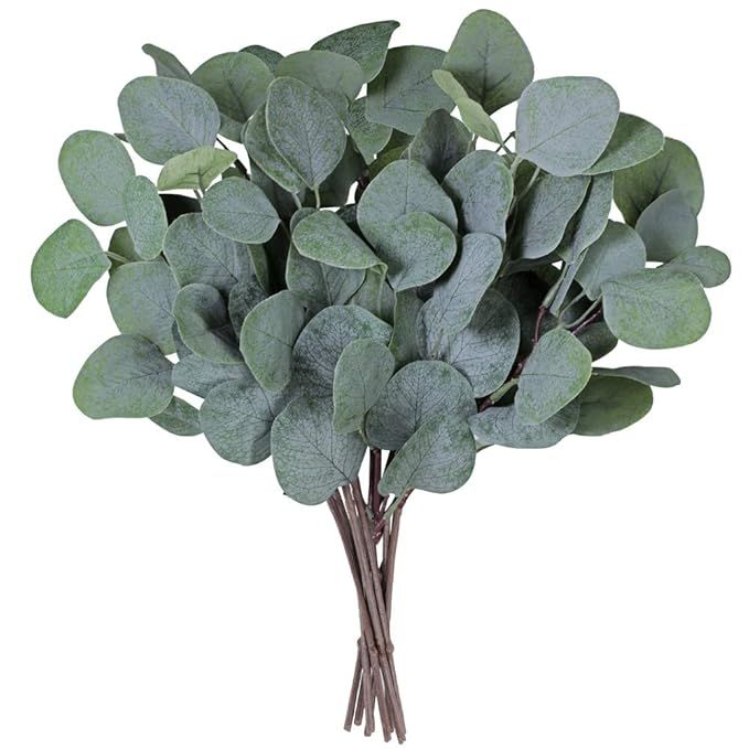 SUPLA 10 Pcs Fake Eucalyptus Leaves Stems Bulk Artificial Silver Dollar Eucalyptus Leaves Plant i... | Amazon (US)