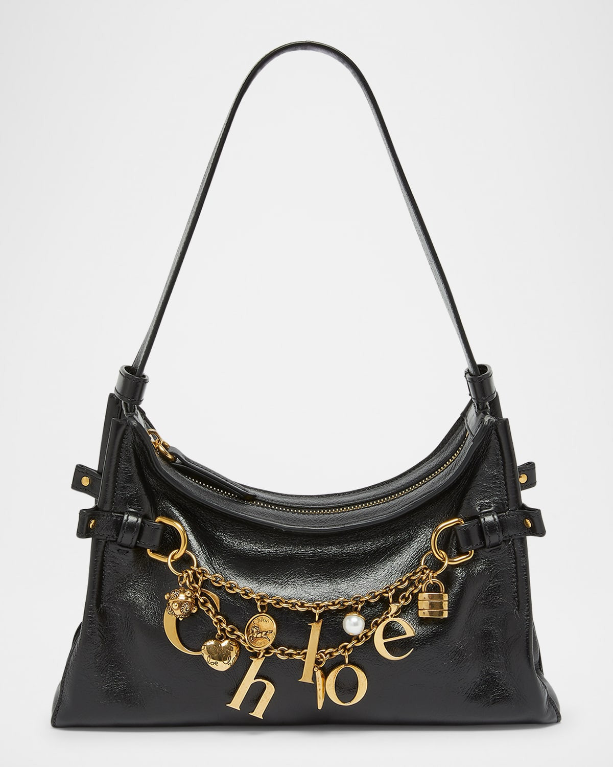 Logo Charm Hobo Bag in Shiny Leather | Neiman Marcus