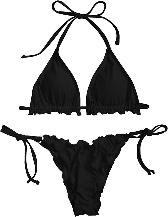 SOLY HUX Women's Floral Print Bikini Sets Black Bikini Set Black Bikini Top Black Swimsuit | Amazon (US)