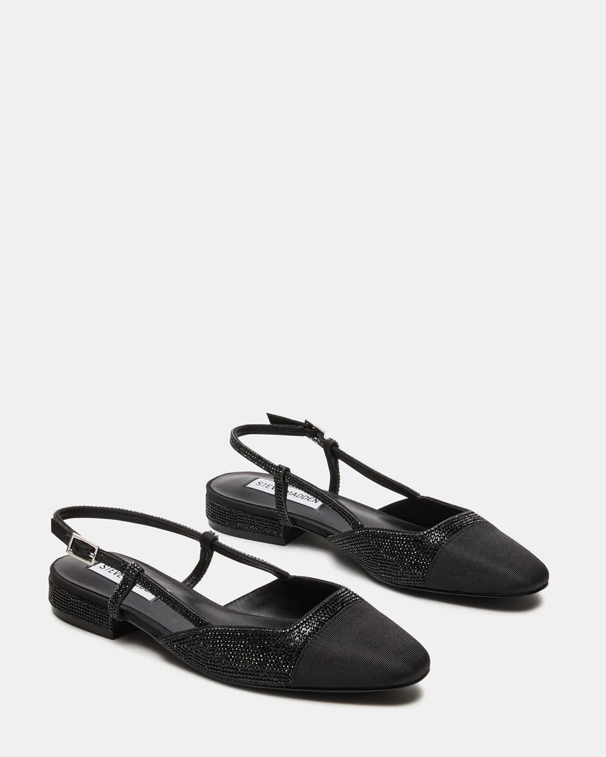 BELINDA Black Rhinestones Slingback Flat | Women's Flats | Steve Madden (US)