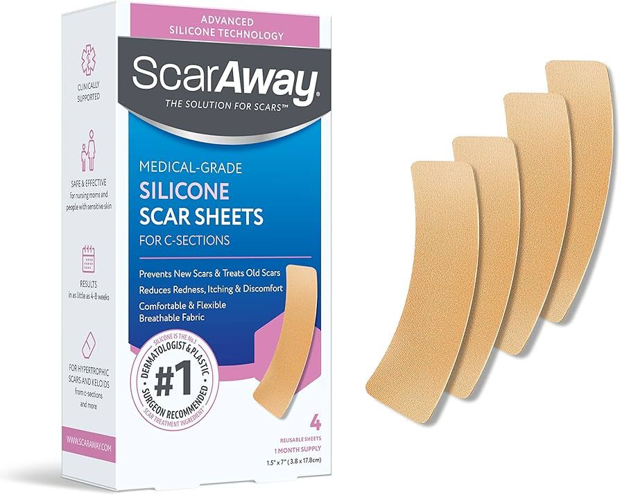 ScarAway Advanced Skincare Silicone Scar Sheets for C-Section, Reusable Sheets (1.5” x 7”) fo... | Amazon (US)