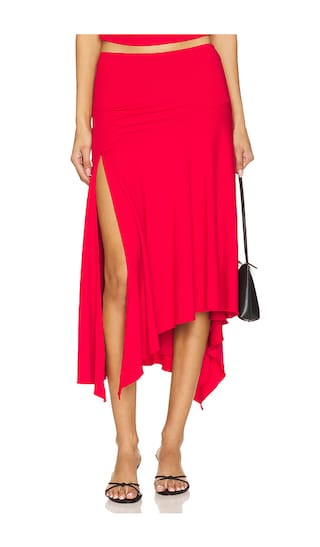 Jaqualina Midi Skirt in Red | Revolve Clothing (Global)
