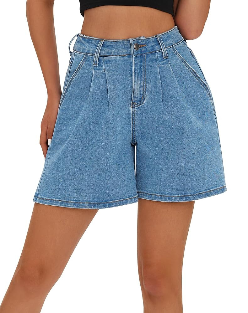 roswear Women’s Wide Leg Denim High Waisted Stretchy Loose Jean Shorts | Amazon (US)