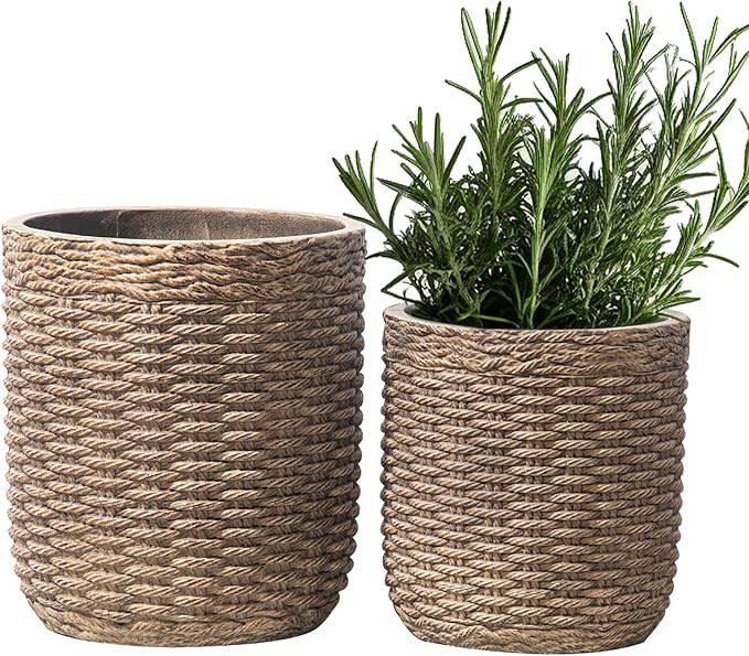 Yundu Concrete Planter Set of 2, The planters for Outdoor Plants, 14.5 & 12 inch pots for Plants,... | Amazon (US)