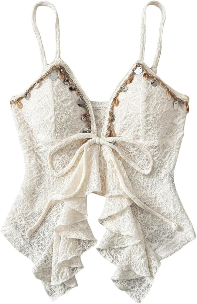 GORGLITTER Women's Boho Ruffle Tie Front Tops Summer Casual Sleeveless Cute Country Concert Going... | Amazon (US)